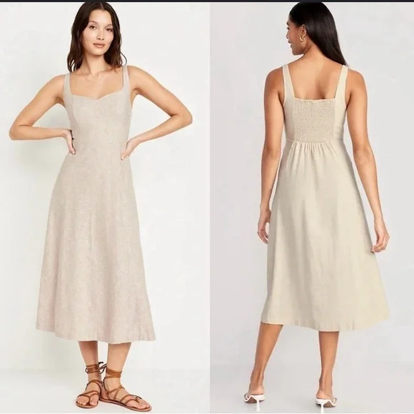 Old Navy Fit and Flare Linen Blend Midi Dress - Picture 1 of 6